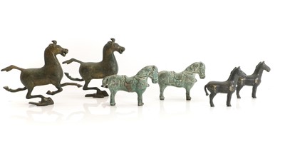 Lot 80 - Three pairs of Chinese bronze horses