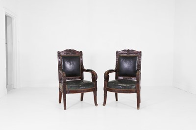 Lot 526 - A near pair of Empire stained beech fauteuils