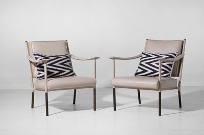 Lot 350 - A pair of brass and leather ‘Crillon’ armchairs by Soane