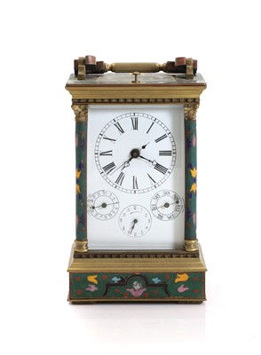 Lot 263 - A 20th century French style champleve calendar carriage clock