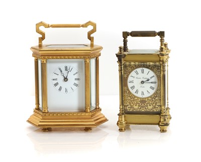 Lot 264 - A brass hexagonal shaped carriage timepiece