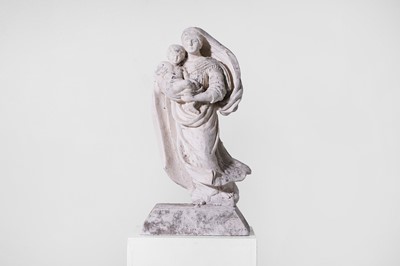 Lot 129 - A painted stone figure of the Madonna and Child
