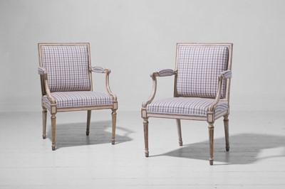 Lot 281 - A pair of George III painted and parcel-gilt armchairs