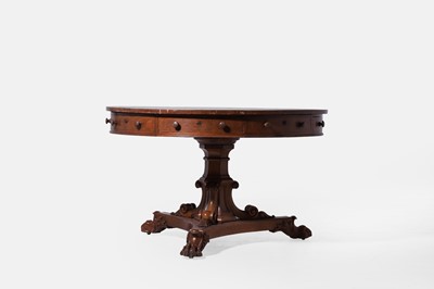 Lot 518 - A William IV golden oak drum library table by Gillows