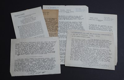 Lot 456 - LANCHESTER, F. W: Five Typed Letters Signed