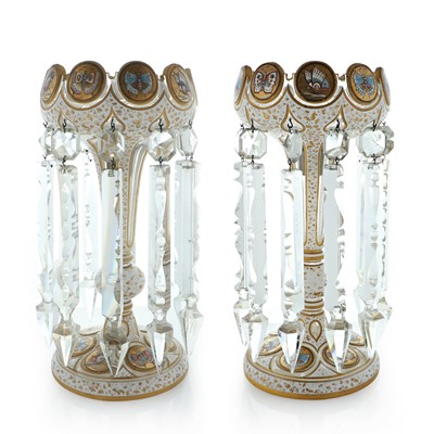 Lot 49 - A pair of Bohemian cased glass table lustres