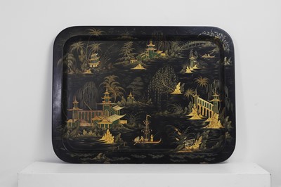 Lot 506 - A Victorian parcel-gilt and black-lacquered papier mâché tray by Jennens & Bettridge