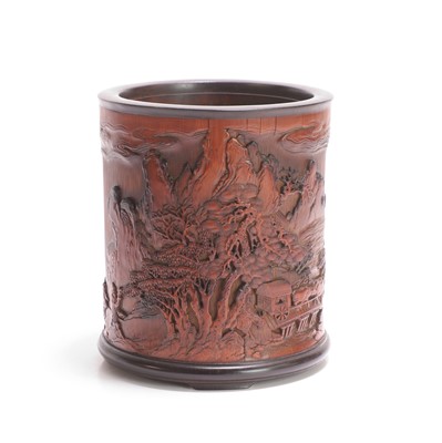 Lot 21 - A Chinese bamboo brush pot