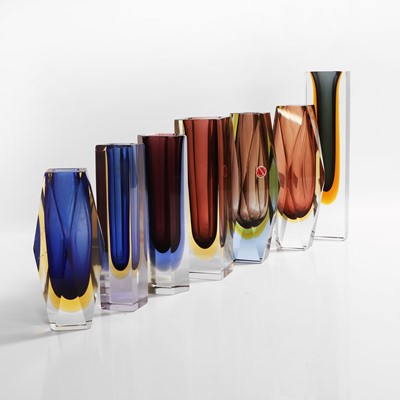 Lot 161 - A group of seven Murano sommerso glass vases