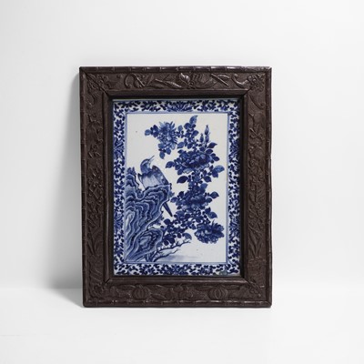 Lot 371 - A Chinese blue and white porcelain plaque