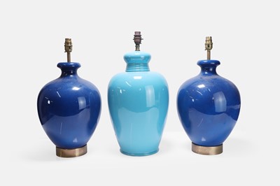 Lot 329 - A group of three blue table lamps