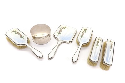 Lot 8 - A set of silver and enamel dressing table items