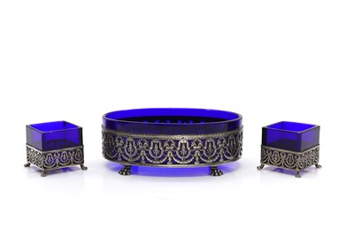 Lot 3 - Three French blue glass and silver-mounted boxes