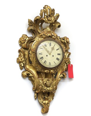 Lot 201 - A large Louis XV style giltwood cartel clock