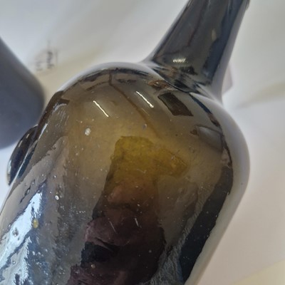Lot 20 - A near pair of olive-green glass wine bottles