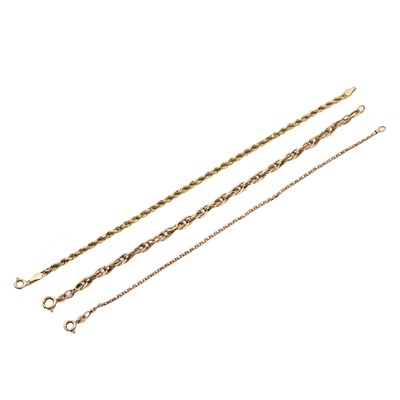 Lot 1166 - A small group of 9ct gold bracelets