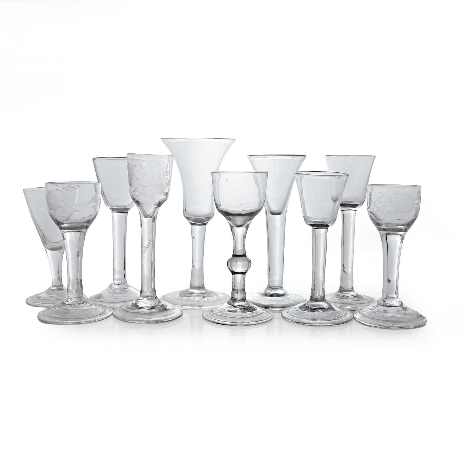 Lot 4 - A group of ten plain stem wine glasses