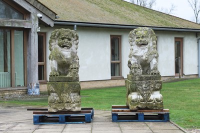 Lot 691 - A pair of white marble Buddhist lions