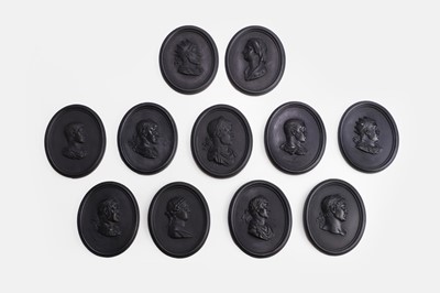 Lot 123 - A collection of black basalt porcelain medallions