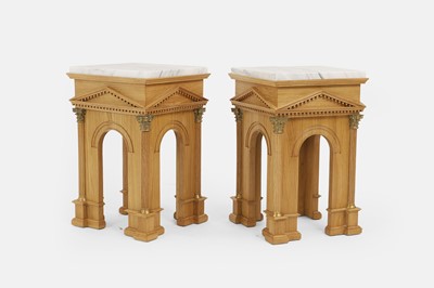 Lot 144 - A pair of blonde oak side tables