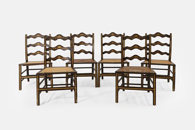 Lot 291 - A set of six black-painted ladder-back dining chairs