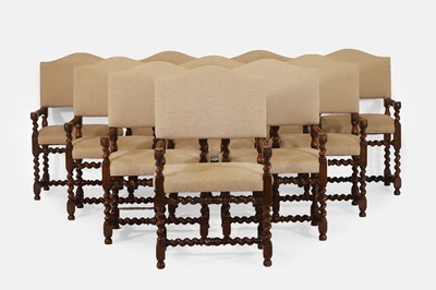 Lot 115 - A set of ten William and Mary‑style walnut dining chairs