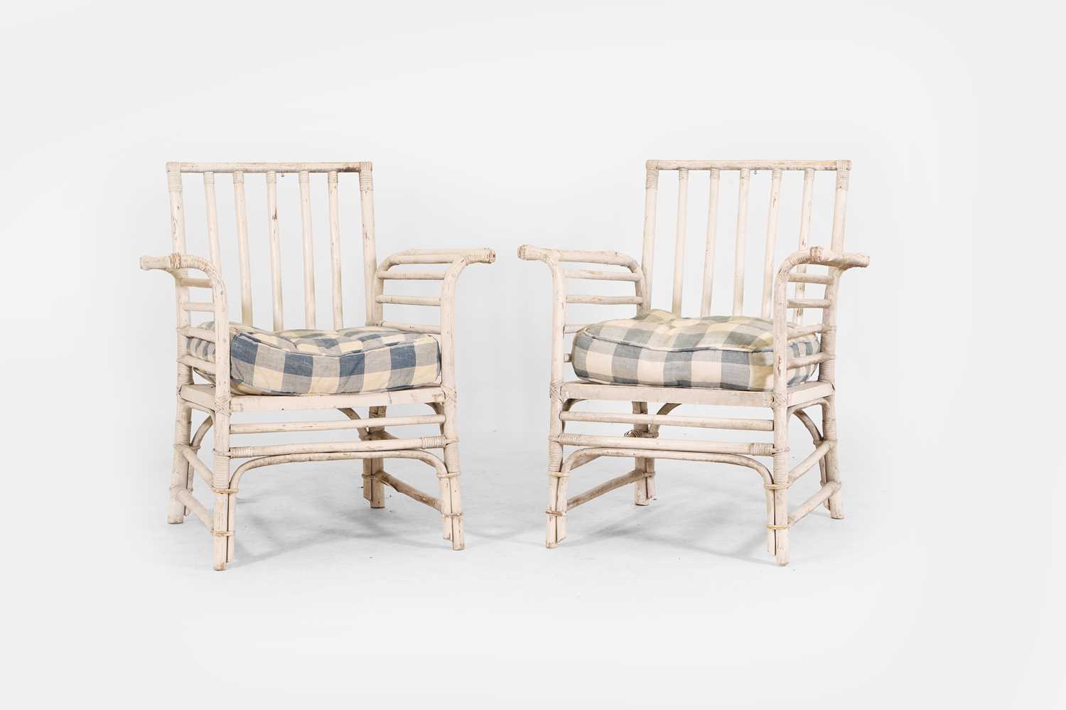 Lot 7 - A pair of painted bamboo armchairs