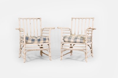 Lot 7 - A pair of painted bamboo armchairs