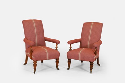 Lot 65 - A pair of Victorian maple open armchairs