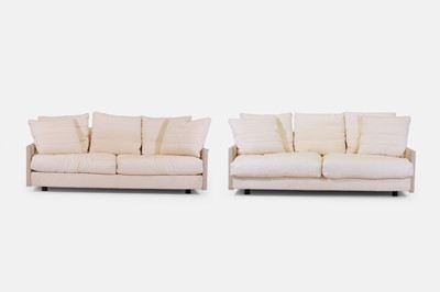 Lot 40 - A pair of leather and linen two-seater 'Wally' sofas by Antonello Mosca for Giorgetti