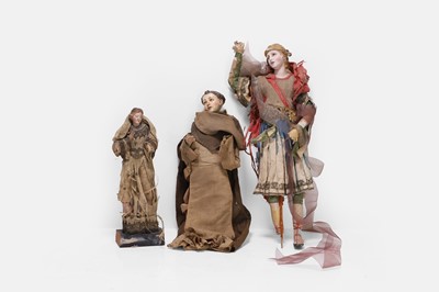 Lot 303 - Three terracotta and wood crèche figures