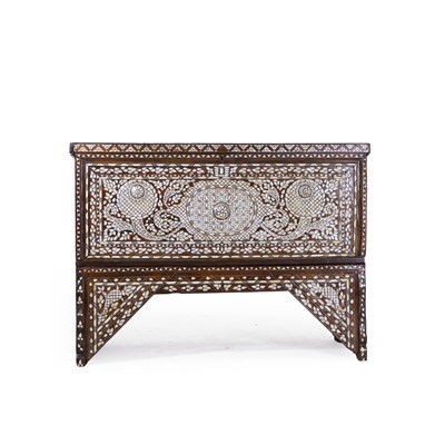 Lot 9 - A hardwood, ivory and mother-of-pearl chest-on-stand