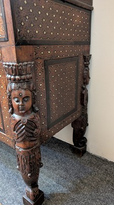 Lot 214 - An Indo-Portuguese teak, rosewood, ebony and ivory 'Contador' cabinet