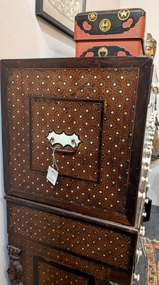 Lot 214 - An Indo-Portuguese teak, rosewood, ebony and ivory 'Contador' cabinet