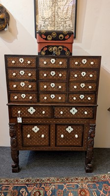 Lot 214 - An Indo-Portuguese teak, rosewood, ebony and ivory 'Contador' cabinet
