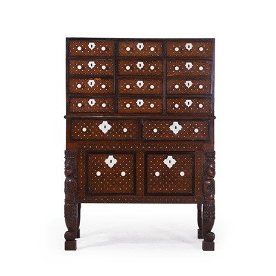 Lot 214 - An Indo-Portuguese teak, rosewood, ebony and ivory 'Contador' cabinet