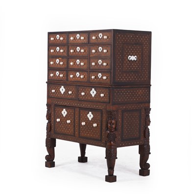 Lot 214 - An Indo-Portuguese teak, rosewood, ebony and ivory 'Contador' cabinet