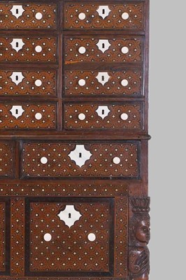 Lot 214 - An Indo-Portuguese teak, rosewood, ebony and ivory 'Contador' cabinet