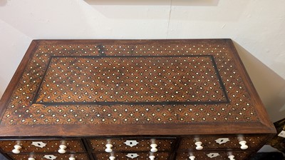 Lot 214 - An Indo-Portuguese teak, rosewood, ebony and ivory 'Contador' cabinet