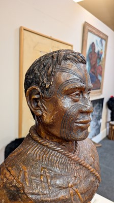 Lot 118 - A large carved kauri gum bust of Maori Chief Tamati Tamaiwhakanehua