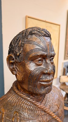 Lot 118 - A large carved kauri gum bust of Maori Chief Tamati Tamaiwhakanehua