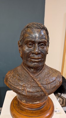 Lot 118 - A large carved kauri gum bust of Maori Chief Tamati Tamaiwhakanehua