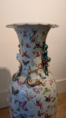 Lot 3 - A pair of large Canton 'butterfly' vases