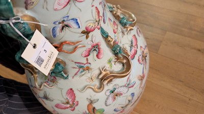 Lot 3 - A pair of large Canton 'butterfly' vases