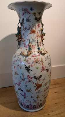 Lot 3 - A pair of large Canton 'butterfly' vases