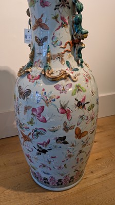Lot 3 - A pair of large Canton 'butterfly' vases