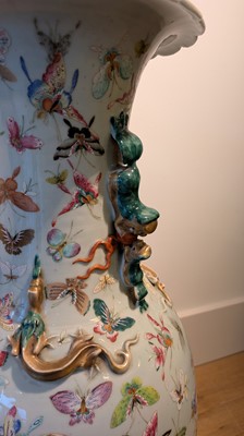 Lot 3 - A pair of large Canton 'butterfly' vases
