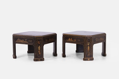 Lot 402 - A pair of large japanned side tables