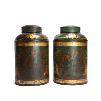 Lot 241 - A pair of Chinese export toleware tea canisters