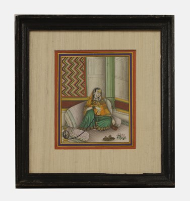 Lot 254 - An Indian painting of a lady smoking a hookah